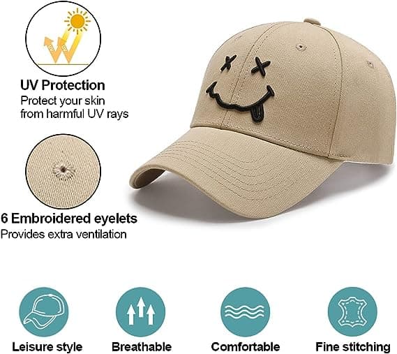 Khaki Baseball Cap, Bomull Anti-Sun Baseball Cap med Brodert