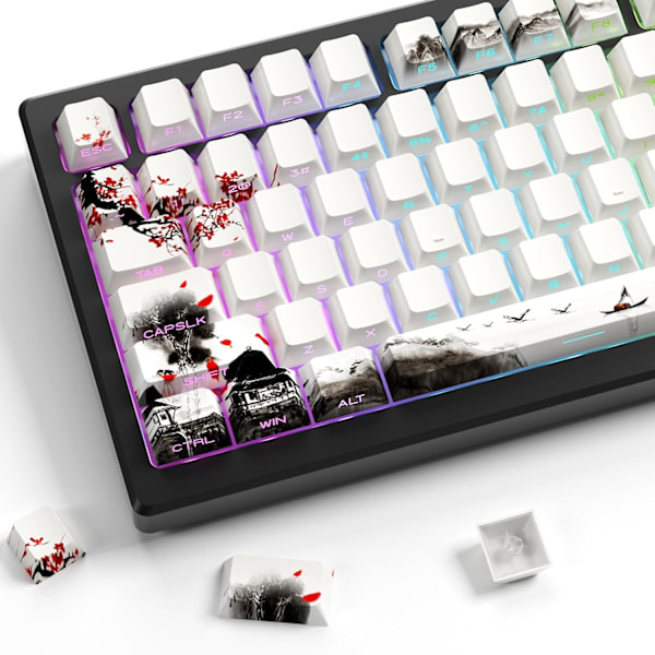 PBT Keycaps - Side Print Keycaps, Shine Through Custom Keycaps 75 Procent, Retro Keycap Set Dye Sub og Double Shot, 128