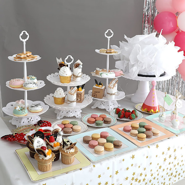 3-vånings Cupcakesställ (23×23×39cm), för födelsedagar, bröllop, babyshower, för macarons och chokladmuffins