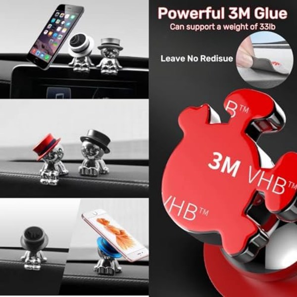 Söt Gentleman Magnetisk Telefonhållare för bil, Stark Magnet, Magnetisk Telefonfäste för Bil [2 Plåtar] [360° Rotation] Univ