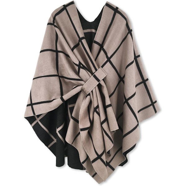 Dam Poncho Sjal Wrap Öppen Fram Cardigan Sjal för Höst Vinter