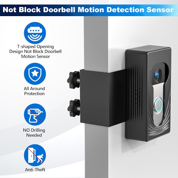 Sort dørklokkebeslag til Ring/Flash/Eufy trådløs videodørklokke, kompatibel med Ring Doorbell 4/3/