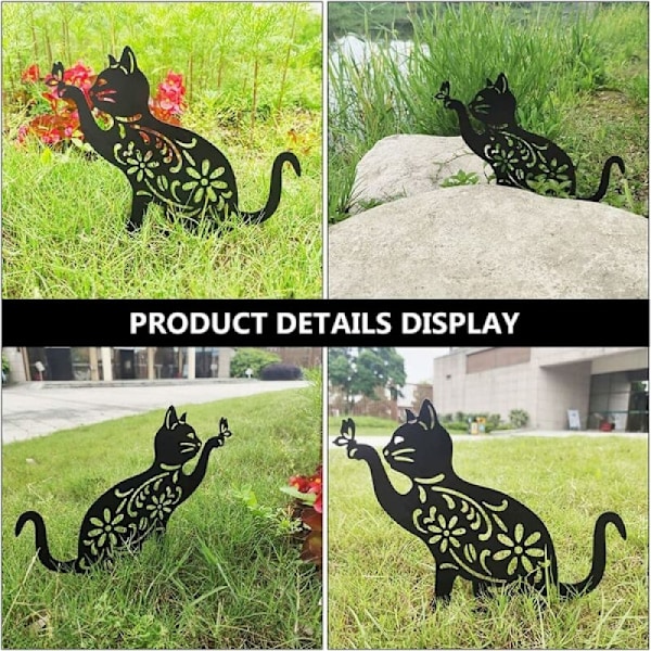 Metal Silhouette Katte Ornamenter, til Udendørs Gårdhave Dekoration Black