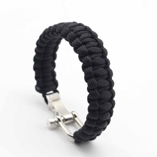 Miesten Paracord-selviytymisranneke Kudottu Ulkoilmaranneke Ruostumattomasta Teräksestä Valmistetulla Kiinnityksellä Black