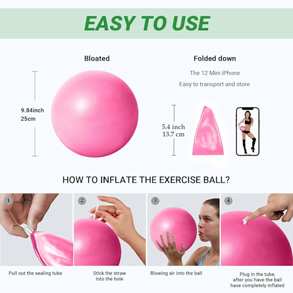 25 cm pehmeä pilatespallo/pieni jumppapallo - minijoogapallo, core-pallo, balettipallo, pieni ex Pink