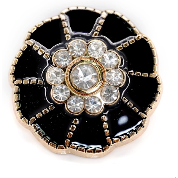 20 kpl Kukkakuvion Muotoisia Mustia Emalipetaleita Strassilla Metalliset Ommeltavat Napit - 25mm - 1\"
