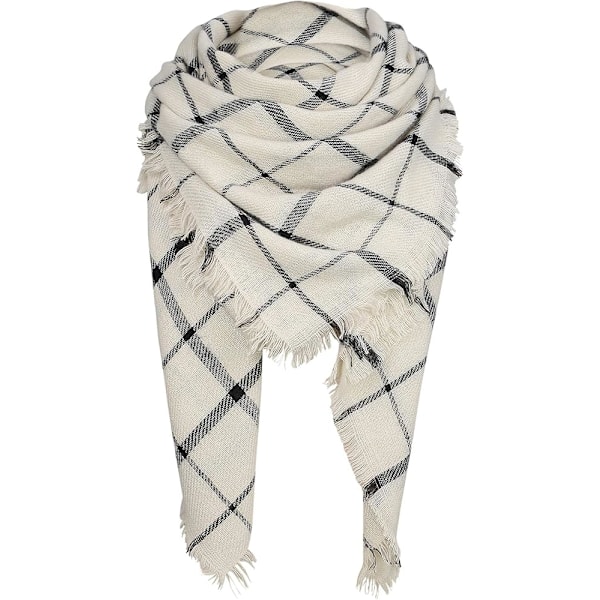 Hvid Sort Firkantet Kvinders Efterår Vinter Sjal Tartan Tassel Blød Varmt Tæppe Sjal Kvinders Sjal Wraps