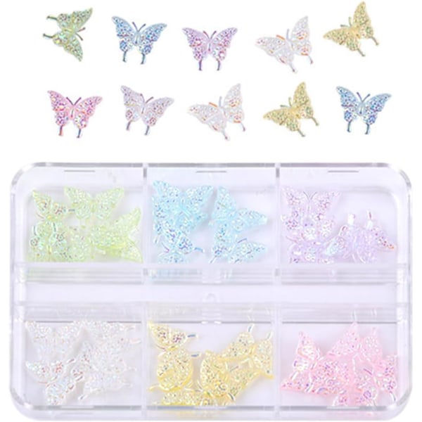 1 Ask med 6 Färger Söta Kawaii 3D Nagelberlocker Harts Akryl Nagelstenar Strass Aurora Glitterberlocker för Nagelkonst DIY