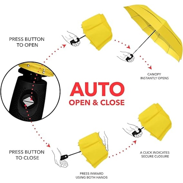 1-delad vindtät reseparaply, enkel automatisk öppning och stängning, hållbart kompakt paraply, stur Yellow