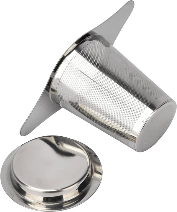 Universal te-infuser med lokk, filter i rustfritt stål, passer til krus, kopper og tekanner