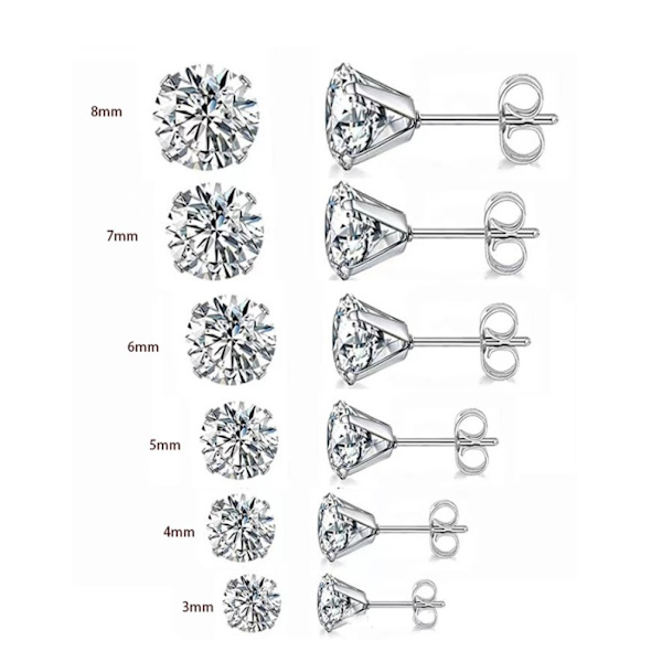 6 par Cubic Zirconia örhängen 316L rostfritt stål Hypoall