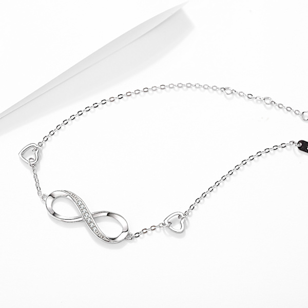 Äkta silver infinity damarmband i vitt guldpläterat kärlek S
