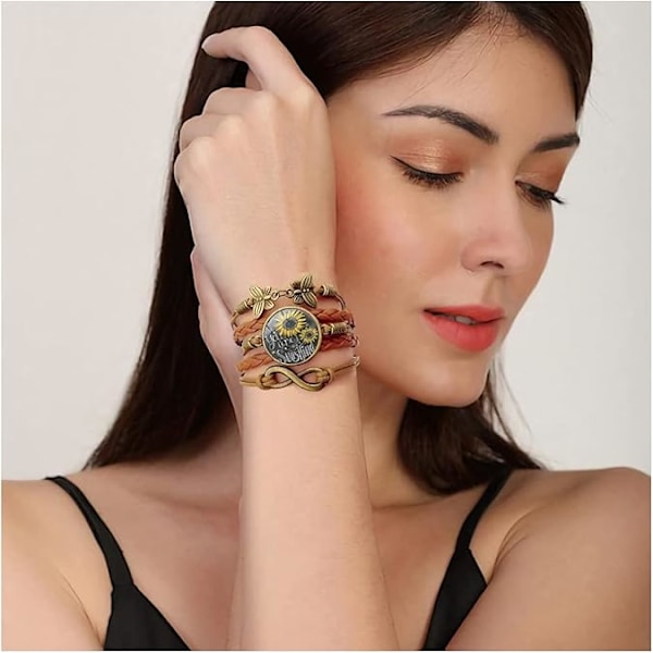 1 st. Solrosgåva Läderarmband för Kvinnor Tonåringar Du är Min Solstråle Boho Julgåvor Armband för Mamma Fru