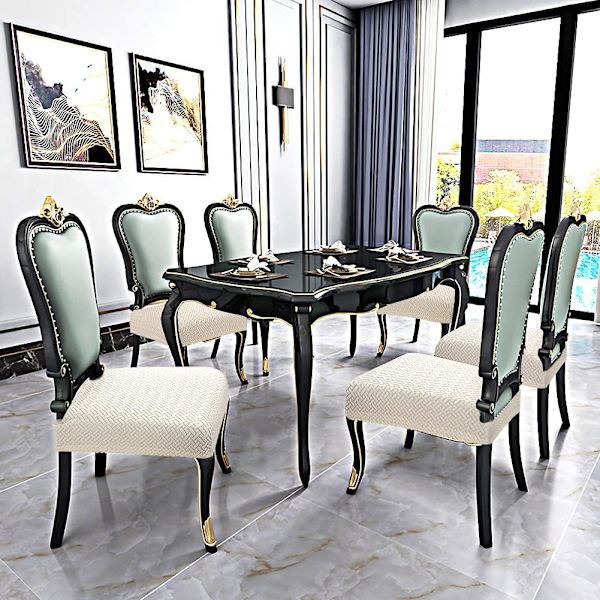 Beige 4 kpl Jacquard-kuvioitu joustava tuolinpäällinen irrotettava pestävä