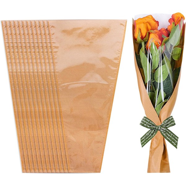 50 st Blompåsar Höst Kraftpapper Blomförpackningsärmar Bukettpåsar Transparenta Blompåsar för Hösten