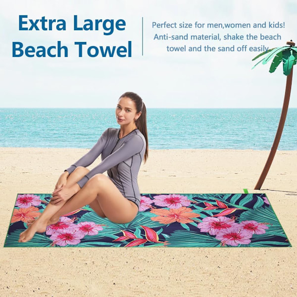 Mikrofiber Strandhåndklæde Hurtigtørrende Strandhåndklæde Sandfrit Strandhåndklæde Absorberende Strandlagen 150x70cm til Strand Pool Strandstole