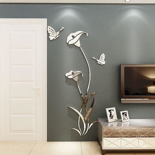 52x 100 cm 3D Lily-kukkapeiliseinätarra Olohuoneen, Makuuhuoneen, Sohvan Taustan, TV-seinän Taustan, DIY-seinätarran Mu