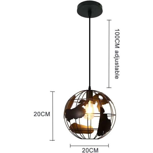 Loftslampe, sort, diameter 20 cm, retro loftslampe