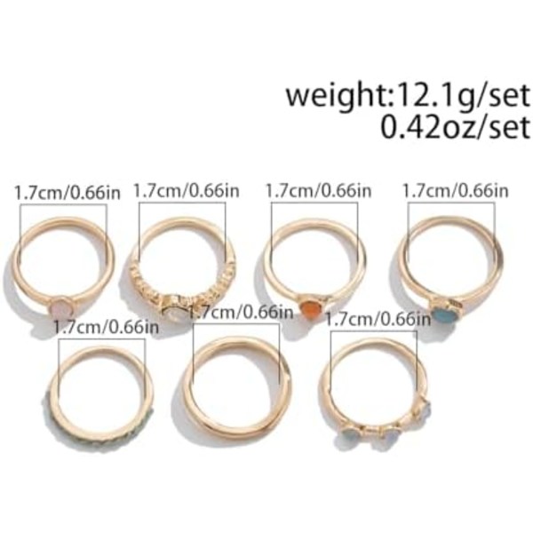 7 st. Statement Enkla 14K Guldringar Set för Kvinnor, Trendig Charm Tiny Stacking Bling Zirkon Silver Fingerringar Söt Pro