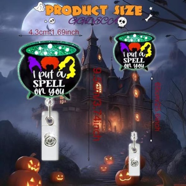 Halloween I Put A Spell on You Sygeplejerske Badgeholder Trækbar Sød Glitter Heksekjelen Navneskilt Akryl Alligator