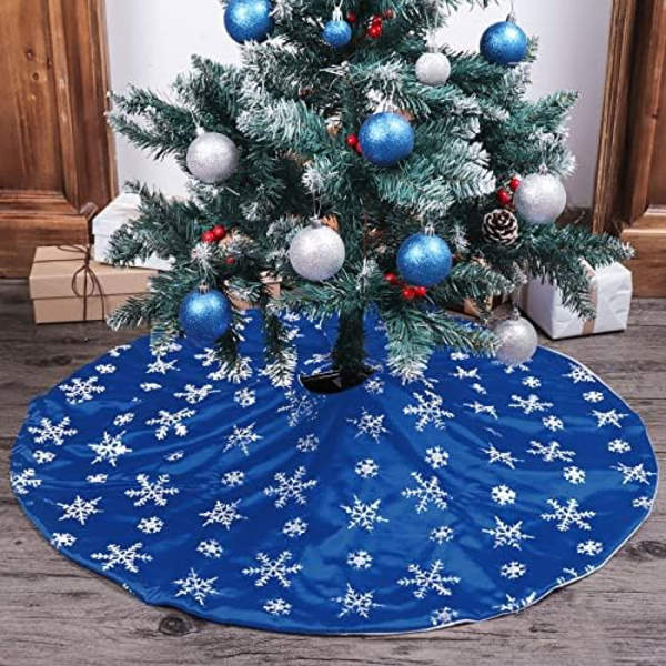 Julgransmatta, 90 cm Blå Merceriserad Sammetmatta med Silverpaljett Snöflinga för Rustik Julgran Semester D