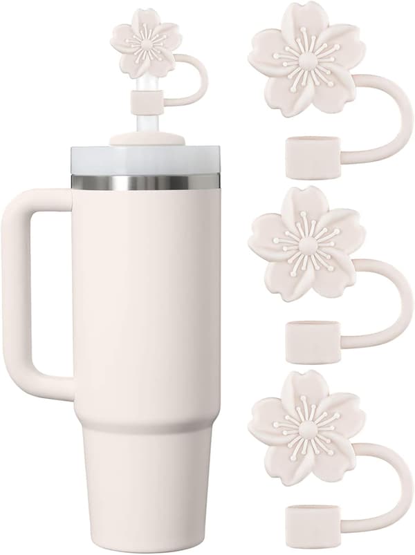 Sugerrørsdæksel til Stanley Cup 3 stk. Blomst Silikone Sugerrør Toppers Tilbehør Kompatibelt med Stanley Cup 30&40 Oz Tumbler Sugerrørspidser Låg til Hjemmet a