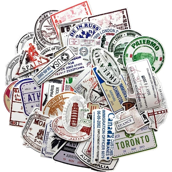 Vintage Reise Poststempel Klistremerke Pakke med 60 ark Klistremerker Koffert