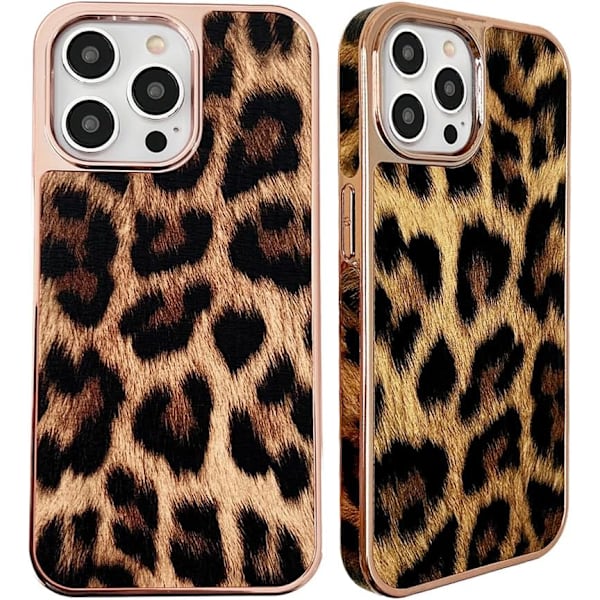Lyxigt Leopardmönstrat Telefonfodral för iPhone 15 Pro Max - Modepläterad Läderram, Stötskyddande