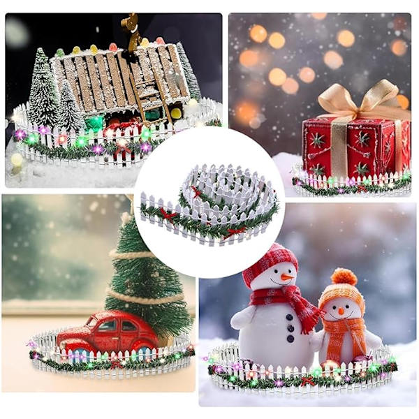 90×5×1cm Julgransstaket, Miniatyr Julbystaket | Trädgårdsstaket | Festdekoration med LED-ljus, Trä