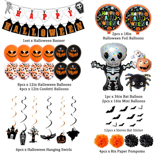 2 stk. Halloween Latex Balloner Happy Halloween Banner Dekoration