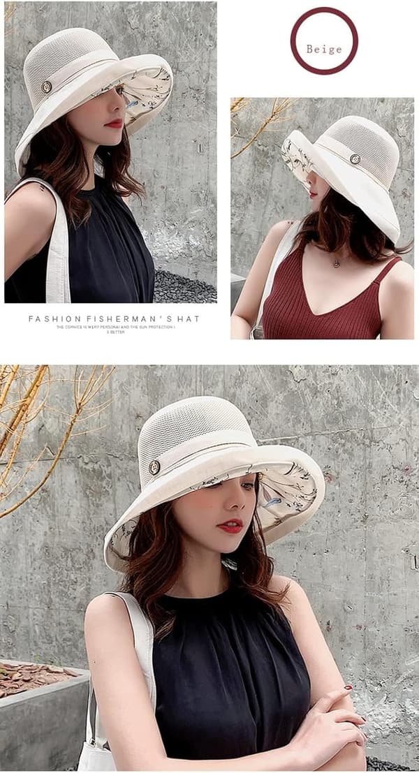 Sommer Mesh Solhatte til Kvinder UV Beskyttelse Bred Skygge Sammenfoldelig Strandhat