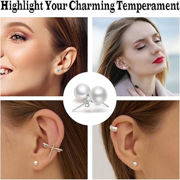 5 par øreringe Dame øreringe Hvide perle øreringe (4-8mm)
