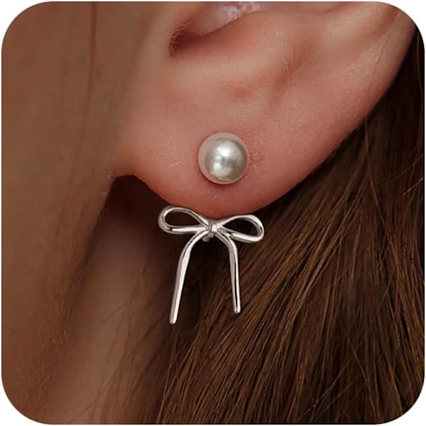 Pärlörhängen för Kvinnor Guld Hoop Örhängen för Kvinnor Trendiga Silver Rosett Pärla Huggie Örhänge Hoops Twist Rep Rosett Stud Pärla Hängande Cubic Zirconia Öra
