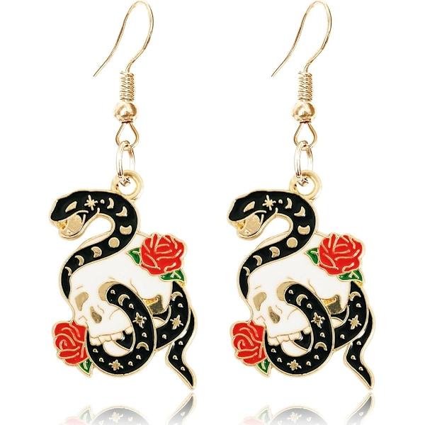 Unique Gothic Sun Moon Black Snake Cat Dangle Drop Earrings Rose Flower Skull Snake Animal Hook Earring for Women Hallow