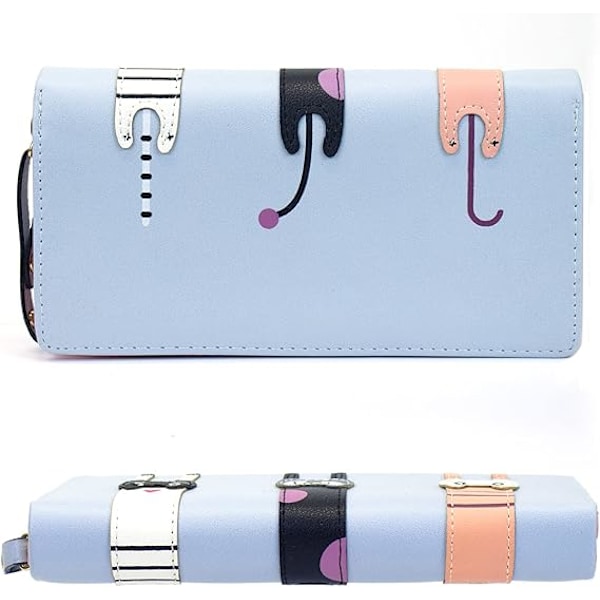 Mini Falskt Läder Bifold Söt 3 Katter Blixtlås Clutch Väska Underbar Lång Söt Katt Plånbok Handväska för Blue