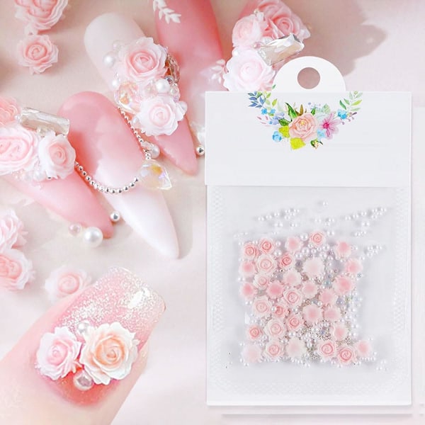 3-pack 3D Rosa Ros Blommor Nagelberlocker Blommor Nagelkonst Berlocker Nagel Pärlor Blomberlocker för Nageldesign Nagelblommor Ro