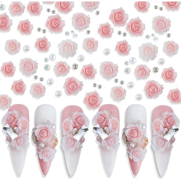 3-pack 3D Rosa Ros Blommor Nagelberlocker Blommor Nagelkonst Berlocker Nagel Pärlor Blomberlocker för Nageldesign Nagelblommor Ro