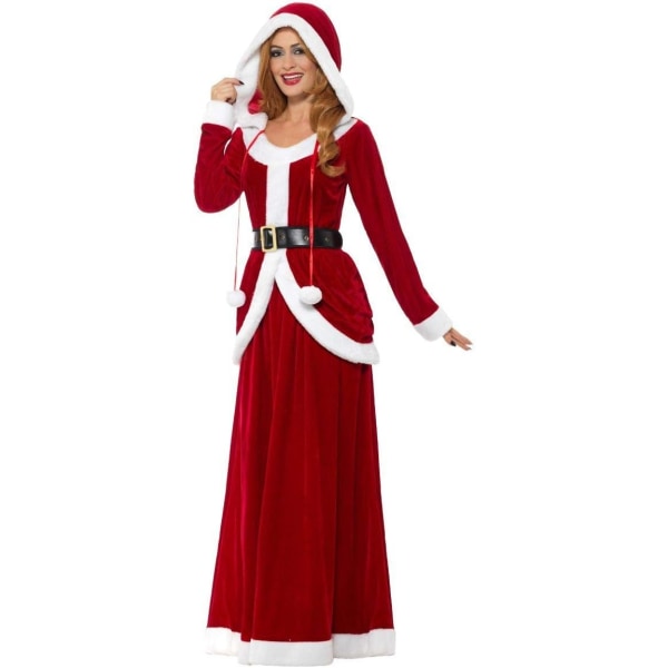 Deluxe Mother Christmas-dräkt, röd, med huvklänning och bälte