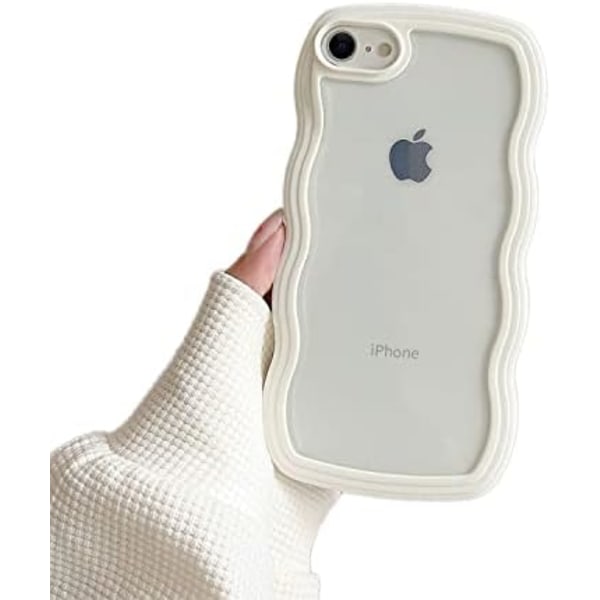 Hvit kompatibel med klar iPhone 7/8/SE deksel Søt enkel krøllete bølge støtfangerdeksel Estetisk telefondeksel for jenter kvinner S