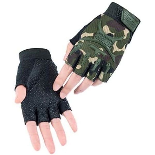 (Kamouflagefärg 9 cm bred) Militära fläkt halvfingersportvantar halkfria cykelhandskar lämpliga