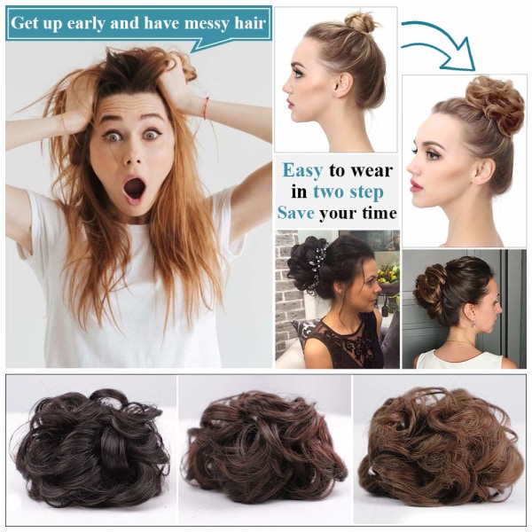 Messy Bun Hair Piece Hårstykke til kvinder Bølget krøllet Scrunchies