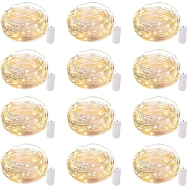 12-pack LED-ljusslingor med batteridrift - 2 meter, 20 LED-lampor, vattentät silvertråd, Firefly Starry Moon-lampor
