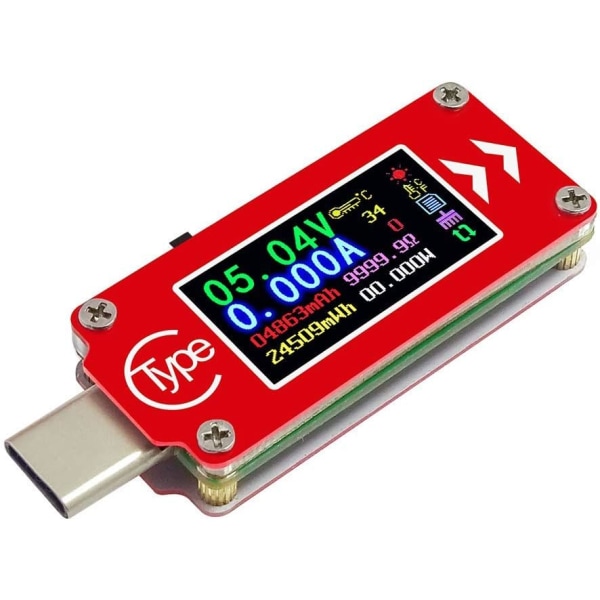 Type-C Farge LCD USB Voltmeter Amperemeter Spenningsmåler Strøm Mult