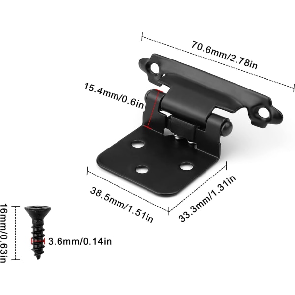 8 Pieces Metal Hinge, Black Door Hinge Thickness 1.4 mm, Cupboard