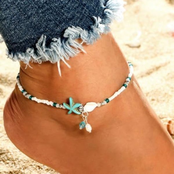24 cm Boho Tähtikala Nilkkarenkaat Sininen Nilkkakoru Helmi Nilkkaketju Ranta Jalkakoru Naisille