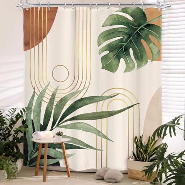 90x180cm  Plant Shower Curtain  Inches Mid Century Botanical Tropical Abstract Minimalist Bohemian Leaves Bathroom Curta