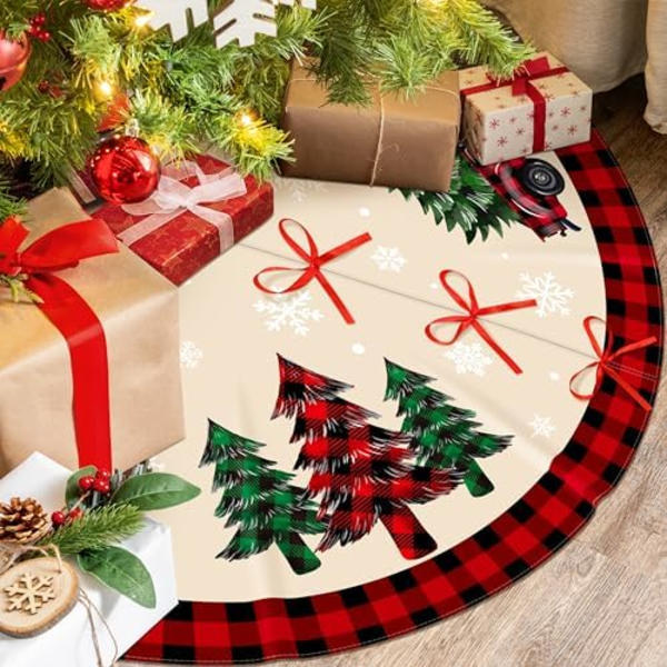 70x70cm Juletræsskørt Buffalo Plaid Træskørt Rød og Sort Plaid Nisse Julepynt Træmåtte Rustik Jul