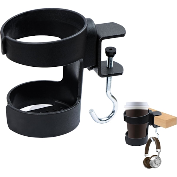 Mugghållare för Skrivbord, Mugghållare som Skrivbordstillbehör, Mugghållare med Avtagbar Krok för Skrivbord, Spelbord, Svart