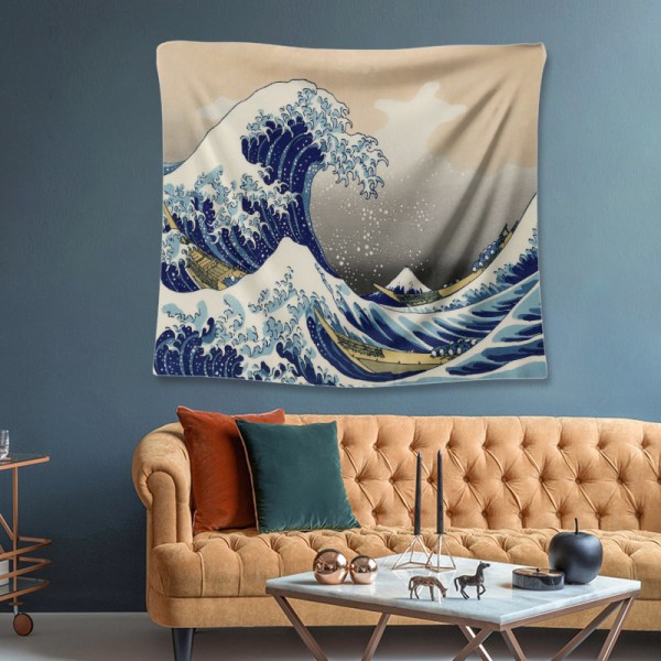 Indisk veggteppe (230x180cm) Kanagawa Large Wave Mandala Wal