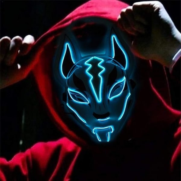 Fox Full Mask Neon Halloween Party Dark LED Shade Glow Cosplay Mask Party Costume for Dress Up，10 co